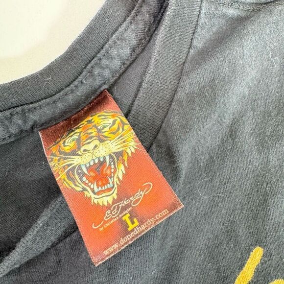 Ed Hardy Tee Shirt Mens Large Vintage Y2k Tiger Tatoo Art Essential Punk Black - Picture 3 of 7